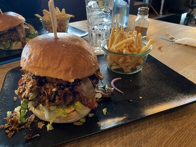 Delicious burger and fries