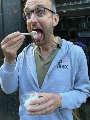 Paul enjoys a Sundae Plain at McD's