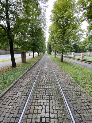 A tram track behind the Prague Castle