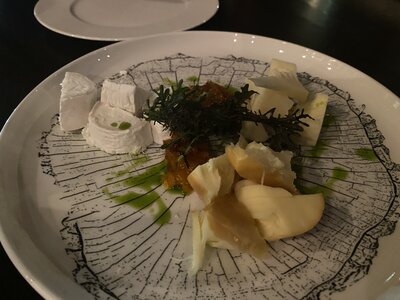 Our shared ad-hoc cheese-plate at Pavillon, Brno